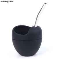 5oz Siliconen Yerba Mate Cup Kalebas Met Bombilla Stro Bpa Gratis 5oz Silicone Bombillas Yerba Mate Cup Set juoda