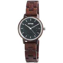 Montre - RAPTOR - Shirine - Boîtier bois wengé 36 mm - Cadran marbre vert - Bracelet maillons bois ruda