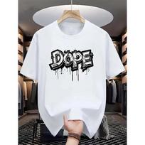 European sizes Men's Casual DOPE Graphic Tee - White, Short Sleeve, Round Neck, Summer T-Shirt with Bold Black Print, Casual AttireBold Lettering Top 2XL balta
