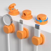 6pcs Adhesive Desktop Cable Organizer Rotatable Adjustable Under Desk Wire Holder Anti-Slip Wall Mount Cord Cable Organizer oranžinė
