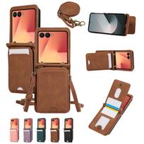 Leather Wallet Card Holder Cover for Samsung Galaxy Z Flip 7 FE 6 5 4 3 with Crossbody Lanyard Phone Case Galaxy Z Flip4 ruda
