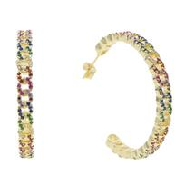 Promotion Gold Plated Fashion Women Jewelry Micro Pave 5A Colorful CZ Rainbow Miami Cuban Hoop Stud Earring