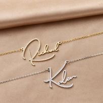 Hot Selling Custom Initial Pendant Necklace, Micro Pave CZ Diamond Stainless Steel for Women 45+5cm&Fashion auksas