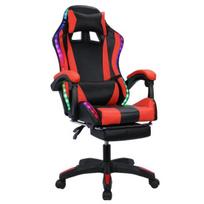 Gaming Chair with Bluetooth-compatible Speakers LED Light Height Adjustable Extension Backrest Handrail Design Office Working Retractable Footrest juoda/raudona