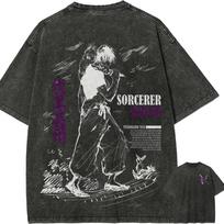 Toji Fushiguro T Shirt Jujutsu Kaisen Men Acid Wash Sorcerer Killer Anime Sketch Streetwear Purple Vintage Tee M