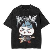 Chiikawas Metal Pajama Party T Shirt Hip Hop Washed Short Sleeve Oversize TShirt Fashion Men Women Tops Streetwear Summer Tees 2XL