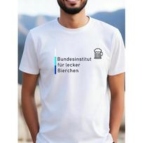 Vyriški vokiško alaus humoro marškinėliai - Kvėpuojantys marškinėliai su Vokietijos vėliava ir užrašu „Bundesinstitut Für Lecker Bierchen“, apvalia apykakle, tinkami laisvalaikiui S balta
