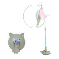 Interactive Kitten Teaser Strong Suction Cup Colorful Attachments Elastic Steel Wire Pet Toy žalia