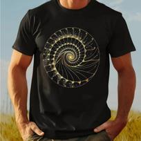 Unique Math Enthusiast Fibonacci Spiral Ratio Sacred Geometry T-Shirt for Mathematicians Black with Golden S