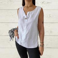 Women's Sleeveless Blouses Shirts Casual Cotton Linen V-Neck Solid Color Button Tank Tops Plus Size Summer Loose Shirt Tops S balta