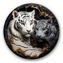 Retro Round Metal Tin Signs D Flat Tigers Decor Pattern Nostalgic Iron Painting Novelty For Cafe Bar Man Cave Wall Decor 20x20cm(8x8inch)