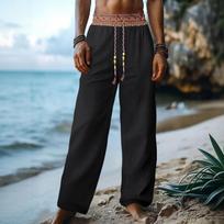 Men's Cotton-Linen Summer Straight-Leg -Color Casual Trousers L juoda