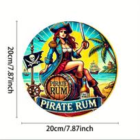 pc Female Captain and Rum Aluminum cm inch Round Aluminum Sign Pirate Aluminum Wall Plaque with Female 20x20cm(8x8inch)