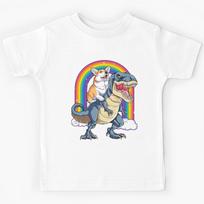 Corgi Riding Dinosaur T rex Shirt Funny Rainbow Dog Kids T-Shirt 160