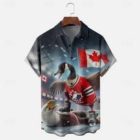 Canada Day Men's Flag Maple Leaf Goose Shirt Summer Shirt Button Up Shirt Short Sleeve XS