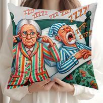 Double Sided Funny Snoring Grandparents Cartoon Design Soft Throw Pillow Cover For Bed Sofa And Leisure Chair Home Decoration Peach skin 18*18(CM)-1Pcs