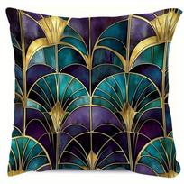 Art Deco Stained Glass Double-Sided Decorative Pillowcase, Rich Colors Artistic Cushion Cover For Sofa Bed Home Decor Peach skin 18*18(CM)-1Pcs