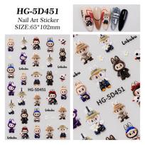 Cute Labubu 5D Embossed Nail Stickers - Trendy 3D Celebrity Toy Accessories
