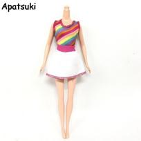 Rainbow Strip Short Dresses For Barbie Dollhouse 1/6 Causal Wear Fashion Clothes For Barbie Dolls Doll Clothing Toy įvairiaspalvis
