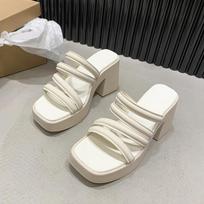 fashion Summer Beach Shoes Fashion High Platform Wedge Heels Women Slippers Casual Open Toe Ladies Slides Female Outdoor Pumps Sandals 35 smėlis