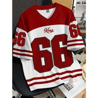 Summer Fashion Women Clothing No.66 V-neck Football Jersey Casual Sport Short Sleeve Top Harajuku Couple Loose Tshirt Streetwear 2XL