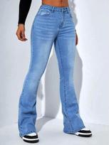 2024 High-Waisted Slimming Stretch Straight-Leg Micro-Flare Jeans L šviesiai mėlyna spalva