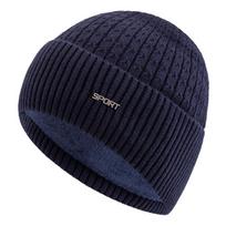 Nauja unisex žieminė kepurė, išklota pliušiniu kailiu, šilta, stilinga, minkšta kepurė vyrams ir moterims, megzta kepurė slidinėjimui ir sportui 55cm-60cm tamsiai mėlyna spalva