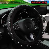 1 PU oda siuvinėta stereo deimantais inkrustuota Blingbling automobilio vairo apdangalas 14,5–15 colių automobilių reikmenims juoda