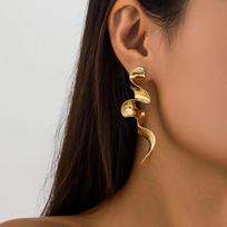 Vintage Irregular Metal Twisted Long Drop Earrings For Women Creative Gold Color Geometric Waves Earrings Trend  Jewelry