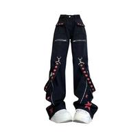 Moteriškos juodos gotikos baggy Cargo džinsai Harajuku vintage Y2k džinsinės kelnės kaubojiškos kelnės 90s Estetiškos nešvarios Emo 2000 m. Drabužiai Nauji M juoda
