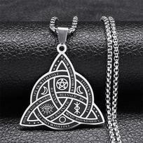 Stainless Steel Pentagram Triple Moon Pendant Celtic Trinity Knot Necklace sidabras