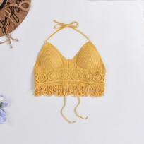 Bohemian Neck Vest Short Off-shoulder Straps Chest Pad Top Backless Hollow Tube Top Embroidery One Size geltona
