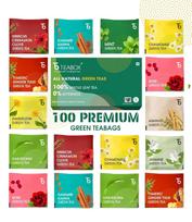 Teabox Wellness Green Tea Sampler Pack - 100 Assorted Tea Bags, 10 Flavors × 10 Each | Whole Leaf, 0% Bitterness | Green Tea Variety Pack for Eve