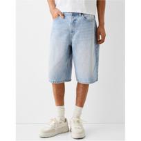 Men Loose Casual Hip Hop Jeans Wide Leg Denim Shorts S šviesiai mėlyna spalva