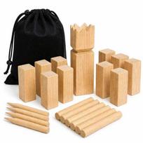 Kubb Game - FERRY JOUETS - 21 pieces - Natural Wood - Storage Net - 2-12 players juoda