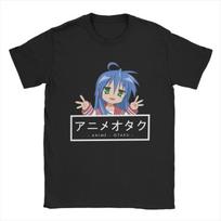 Men's T-Shirts Otaku Konata Izumi Lucky Star Humorous Cotton Tees Short Sleeve Anime T Shirts Round Neck Tops Printed S juoda