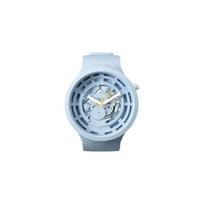 Swatch Kvarcinis Mechanizmas Trend 30M Vandeniui Atsparus Laikrodis 47Mm Mėlynas Ciferblatas Keraminis Korpusas Silikoninė Apyrankė Unisex laikrodžiai SB03N100 Blue Dial white