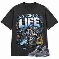 No Signs Of Life Skull T-Shirt – Cyberpunk Graffiti Streetwear Tee Washed Black L