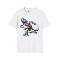 Roller Skating Lizard T-Shirt: Engraved Reptile Design L