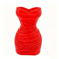3D Printed Dress Shaped Pen Holder Stereo Textured Decorative Stationery Organizer Makeup Brush Storage Stand For Desk Decor raudona