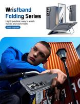 For Galaxy Z Fold 7 Case with Camera Lens Kickstand Holder, PC Back Cover Z Fold7 6 Phone Case with Wrist Strap,Screen Protector Galaxy Z Fold7 pilka