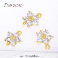 18K Gold Plated Micro Pave Cubic Zirconia Flower Connector Charms 2 Holes Crystal Flower Jewelry Link For Handmade Accessories 2 piece