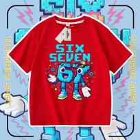 2026 Brain Rot No. 67 Boys' Short Sleeve Casual T-Shirt with Printed Pattern 150cm raudona