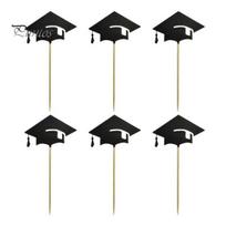 Black Glitter Cake Topper 6 Pcs Graduation Toppers, Mini Grad Cap Cupcake Smooth Edge Food Appetizer Picks for Class of 2026 Party Supplies juoda