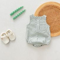 Plaid Sleeveless Baby Romper Onesie 66 cm šviesiai žalios spalvos