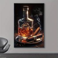 Whiskey Cigar Aluminum Metal Wall Art  Modern Frameless Decor for Bar  Lounge 20x30cm（7.8x11.8inch）