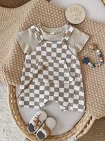 Plaid Summer Baby Onesie - Unisex Short Sleeve Romper for Outings 6-9M abrikosas