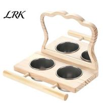 Natural Wood Bird Platform 1 Set Parrot Feeder Platform, Cage with 2 Detachable Stainless Steel Cups, Wooden Perch Pole, Mirror, Accessories Sets