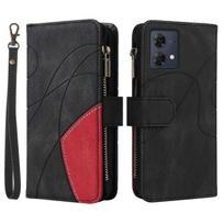 For Motorola Moto G84 5g Splicing Wallet Stand Case Zipper 9 Card Slots Leather Cover-Excellent juoda