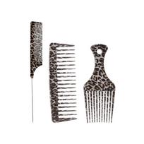 3Pcs Leopard Print Barber Comb Dual-Ended Hook Hair Pick Comb Hair Styling Tools Set  Salon Use 3Pcs